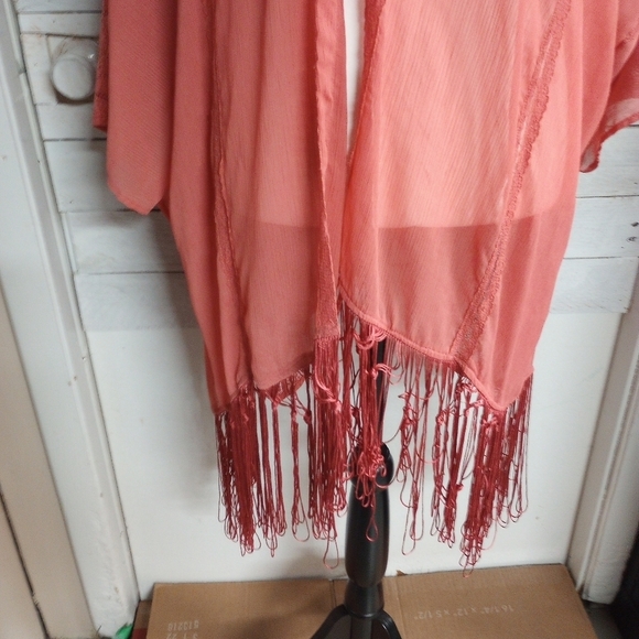 Maurices 2X/3X Coral Orange Open Front Kimono Cardigan Cover Up Coastal - Picture 3 of 12